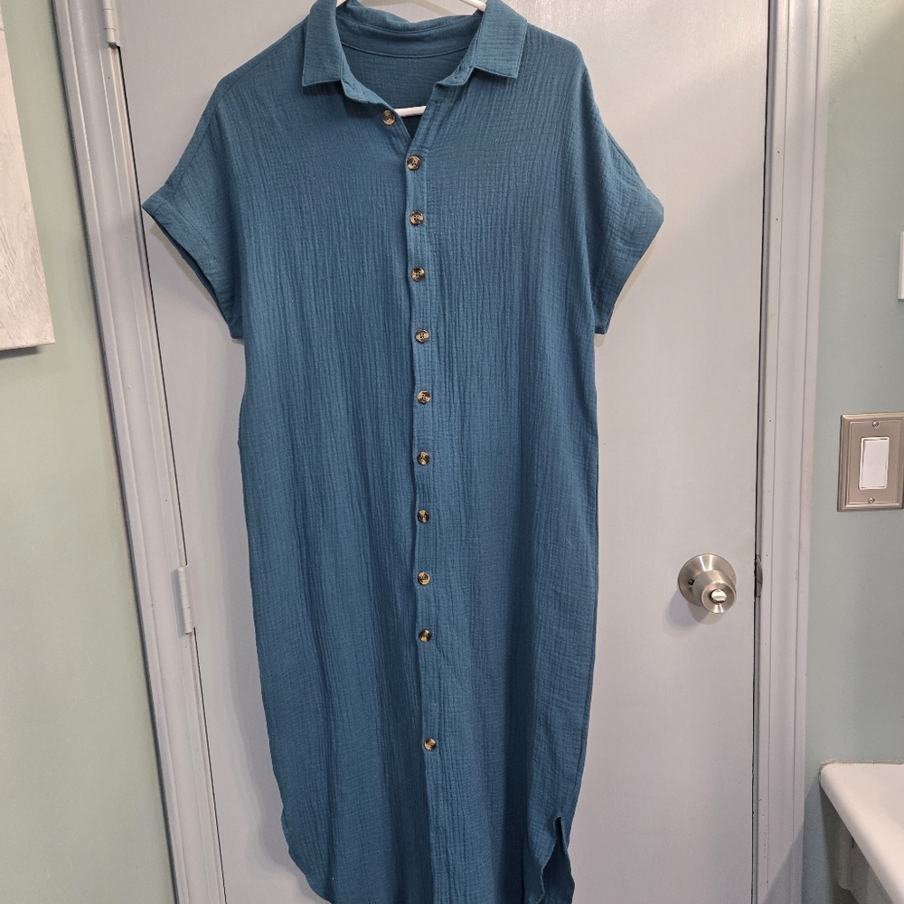 Dark Teal Button-Up Casual Dress or Cover Up